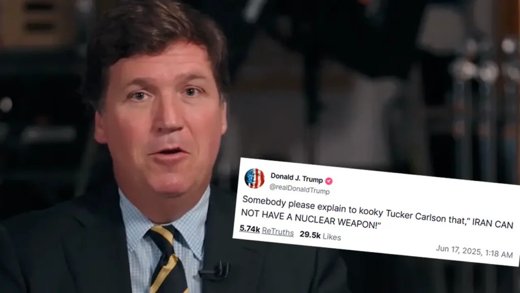 Donald Trump's attack Tucker Carlson criticism war Iran Kooky Tucker